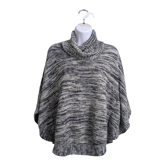 Chico's Sweaters - Chico's Blue White Knitted Sweater Poncho Cowl Neck Turtleneck Cozy Warm S/M
